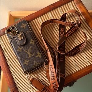 iPhone 13 wallet, with cross body strap Monogram Phone Case with Strap